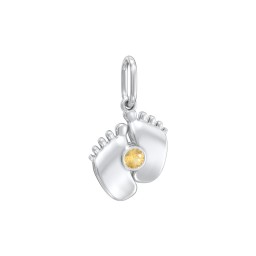 Baby Feet Gemstone Charm in 925 Sterling Silver with Citrine