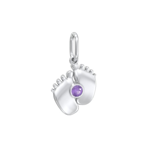 Baby Feet Gemstone Charm – Sterling Silver with Amethyst