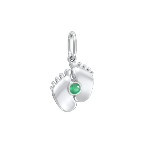 Baby Feet Gemstone Charm – Sterling Silver with Emerald