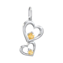 Tilted Hearts Charm with Gemstones in 925 Sterling Silver with Citrine