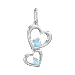 Tilted Hearts Charm with Gemstones in 925 Sterling Silver with Blue Topaz