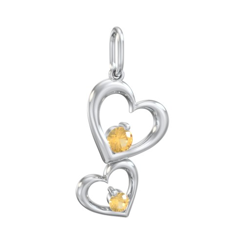 Tilted Hearts Charm with Gemstones – Sterling Silver with Citrine