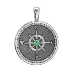 Men's Engravable Compass Pendant with Gemstone
