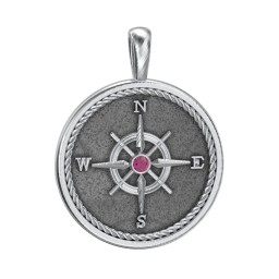 Men's Engravable Compass Pendant with Gemstone