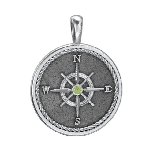 Men's Engravable Compass Pendant with Gemstone – Sterling Silver with Peridot
