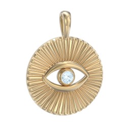 Men's Evil Eye Disc Pendant with Gemstone in 18K Gold Plated Silver with Aquamarine