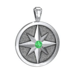 Men's Engravable North Star Disc Pendant with Gemstone