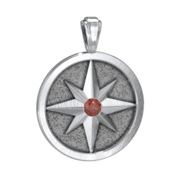 Men's Engravable North Star Disc Pendant with Gemstone in 925 Sterling Silver with Garnet