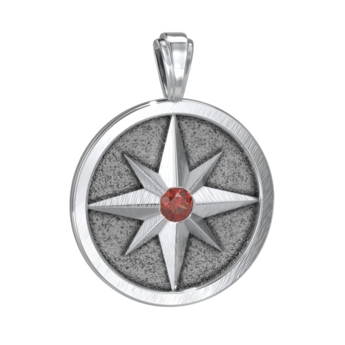 Men's Engravable North Star Disc Pendant with Gemstone – Sterling Silver with Garnet