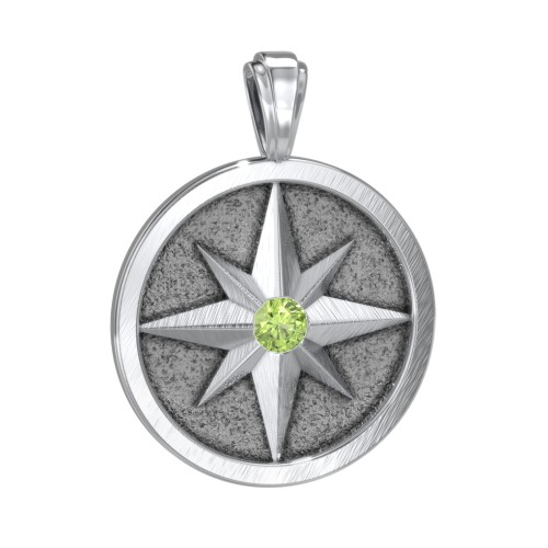 Men's Engravable North Star Disc Pendant with Gemstone – Sterling Silver with Peridot