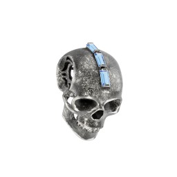 Men's Skull Pendant with Baguette Gemstone Mohawk in 925 Sterling Silver with Blue Topaz
