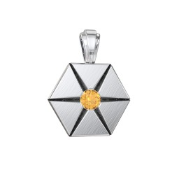 Men's Engravable Starburst Hexagon Pendant with Gemstone in 925 Sterling Silver with Citrine
