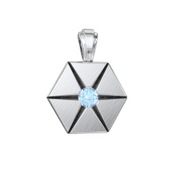 Men's Engravable Starburst Hexagon Pendant with Gemstone in 925 Sterling Silver with Blue Topaz