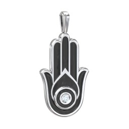 Men's Engravable Hamsa Gemstone Pendant with Cold Enamel in 925 Sterling Silver with Aquamarine