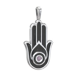 Men's Engravable Hamsa Gemstone Pendant with Cold Enamel in 925 Sterling Silver with Alexandrite