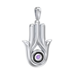 Men's Hamsa Pendant with Gemstone & Cold Enamel in 925 Sterling Silver with Amethyst