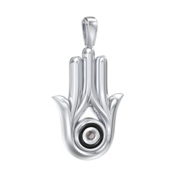 Men's Hamsa Pendant with Gemstone & Cold Enamel in 925 Sterling Silver with Smokey Quartz