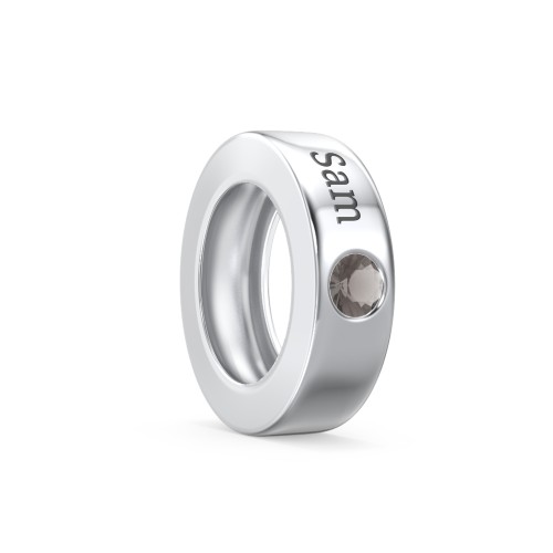 Engravable Ring Charm with a Birthstone – Sterling Silver with Smokey Quartz