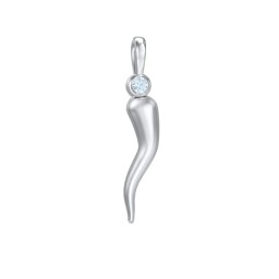 Men's Italian Horn Pendant with 2 Birthstones in 925 Sterling Silver with Aquamarine