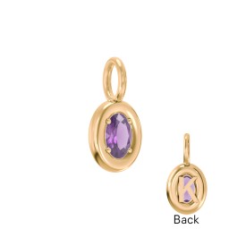 Oval Frame Stone Charm With Back Initial in 18K Gold Plated Silver with Amethyst