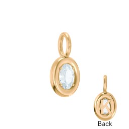 Oval Frame Stone Charm With Back Initial in 18K Gold Plated Silver with Aquamarine