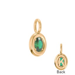 Oval Frame Stone Charm With Back Initial in 18K Gold Plated Silver with Emerald