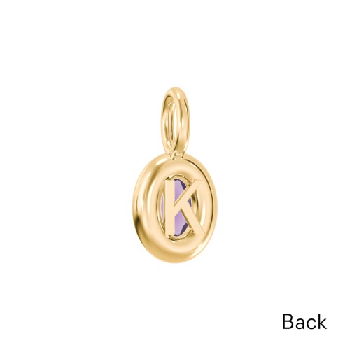Oval Frame Stone Charm With Back Initial – 18K Gold Plated Silver with Amethyst