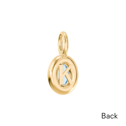 Oval Frame Stone Charm With Back Initial – 18K Gold Plated Silver with Blue Topaz