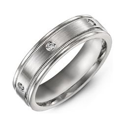 Men's Brushed Milgrain Ring with Gemstone Accents