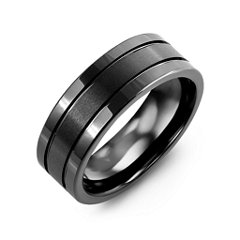 Men's Polished & Satin Triple Band Black Ceramic Ring