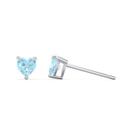 Kids Heart Birthstone Stud Earrings in 925 Sterling Silver with Blue Topaz