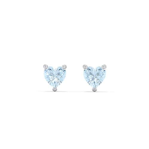 Kids Heart Birthstone Stud Earrings – Sterling Silver with Aquamarine