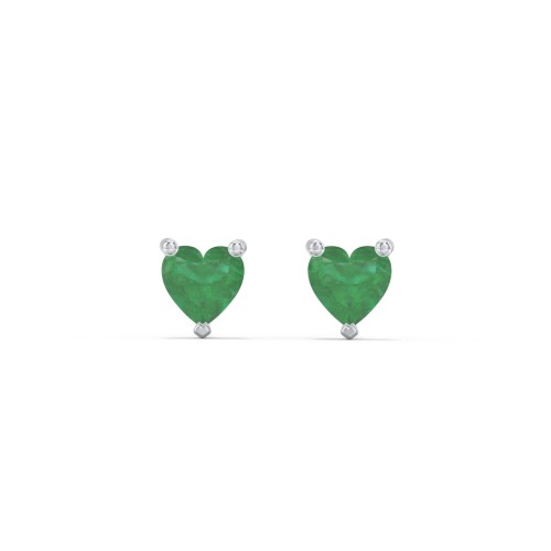 Kids Heart Birthstone Stud Earrings – Sterling Silver with Emerald