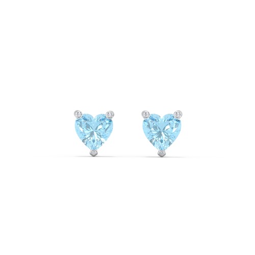 Kids Heart Birthstone Stud Earrings – Sterling Silver with Blue Topaz