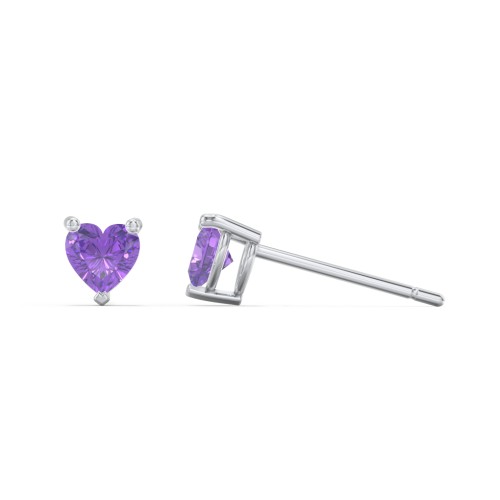 Kids Heart Birthstone Stud Earrings – Sterling Silver with Amethyst