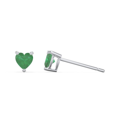 Kids Heart Birthstone Stud Earrings – Sterling Silver with Emerald