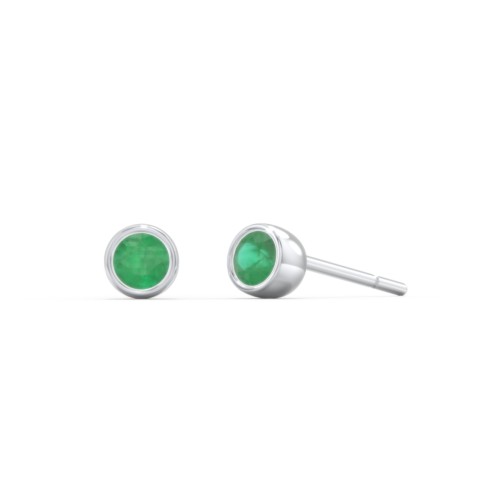 Kids Bezel Set Birthstone Stud Earrings – Sterling Silver with Emerald