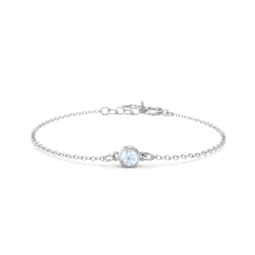 Kids and Baby Bezel Set Birthstone Bracelet – Sterling Silver with Aquamarine