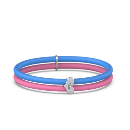 Engravable Sideways Heart Charm Silicone Bracelet Set - Double Style