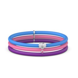 Engravable Heart and Birthstone Charm Silicone Bracelet Set - Double Style