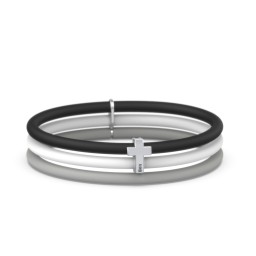 Engravable Classic Cross Charm Silicone Bracelet Set - Double Style