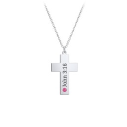 Kids Engravable Birthstone Cross Necklace in 925 Sterling Silver