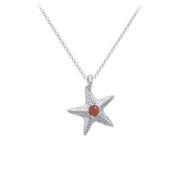 Kids Starfish Birthstone Charm Necklace in 925 Sterling Silver with Garnet