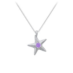 Kids Starfish Birthstone Charm Necklace in 925 Sterling Silver with Amethyst