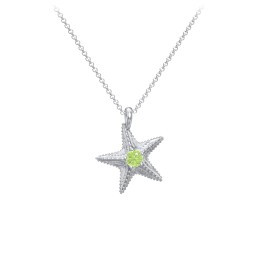 Kids Starfish Birthstone Charm Necklace in 925 Sterling Silver with Peridot