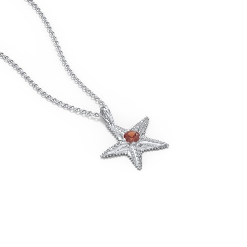 Kids Starfish Birthstone Charm Necklace – Sterling Silver with Garnet