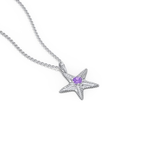 Kids Starfish Birthstone Charm Necklace – Sterling Silver with Amethyst