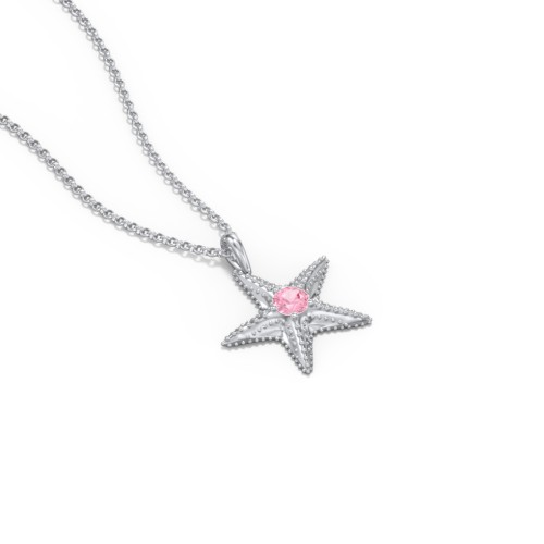 Kids Starfish Birthstone Charm Necklace – Sterling Silver with Pink Tourmaline