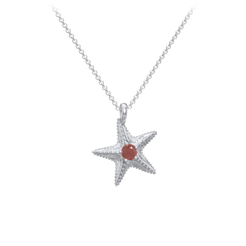 Kids Starfish Birthstone Charm Necklace – Sterling Silver with Garnet