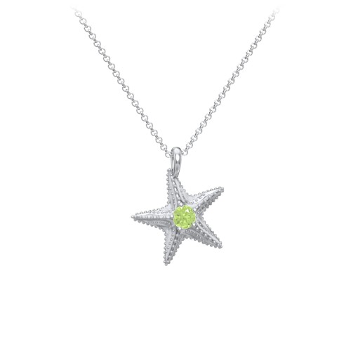 Kids Starfish Birthstone Charm Necklace – Sterling Silver with Peridot